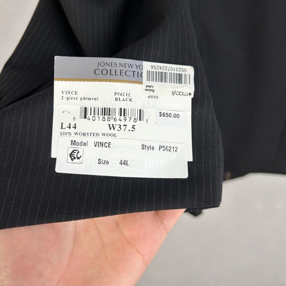 Jones New York Collection size 44L blazer 100% worsted wool black striped NEW - Picture 7 of 14